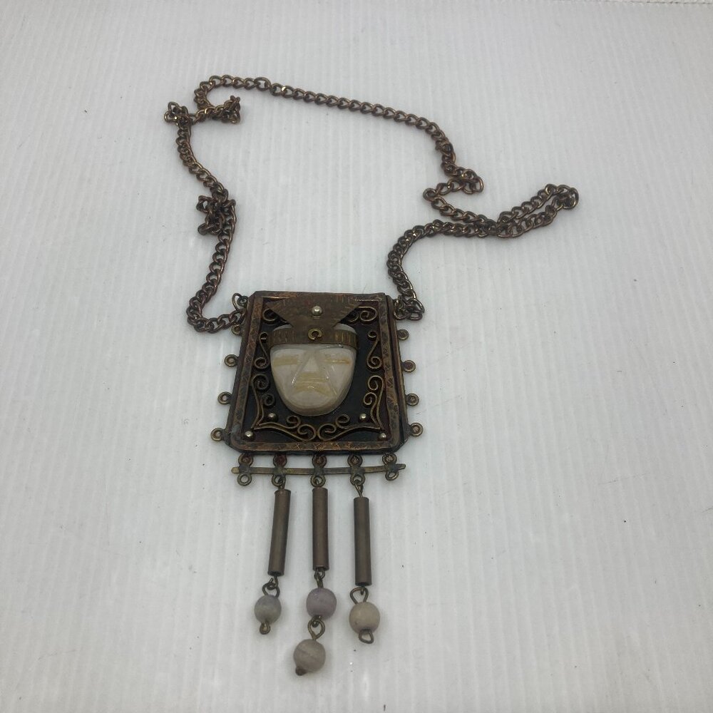 Vtg MEXICO CASA MAYA ? tribal Aztec Mayan onyx  talisman necklace